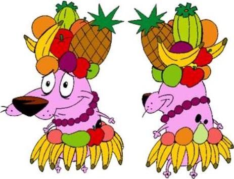Courage in his fruit outfit...as Carmen Miranda?
